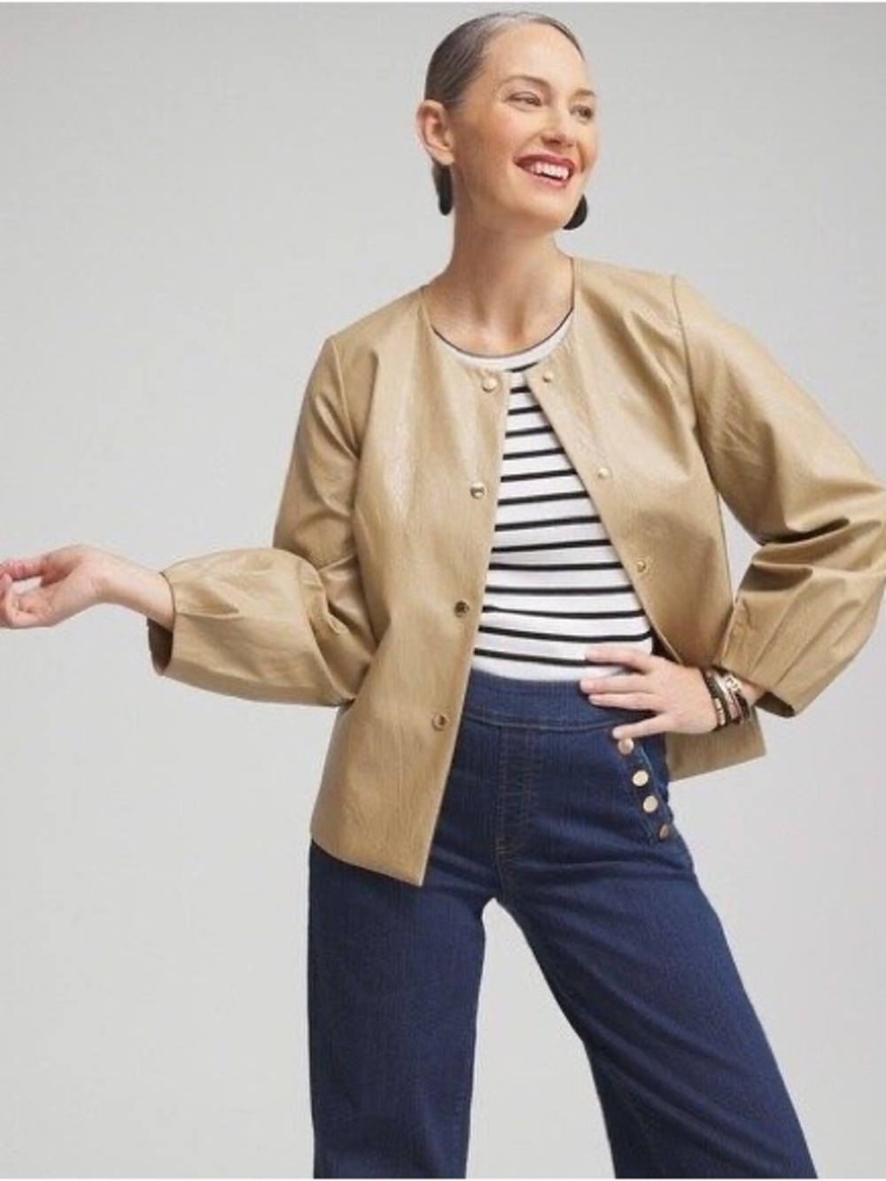 Chico's Balloon Sleeve Faux Leather Jacket in Brioche Women’s